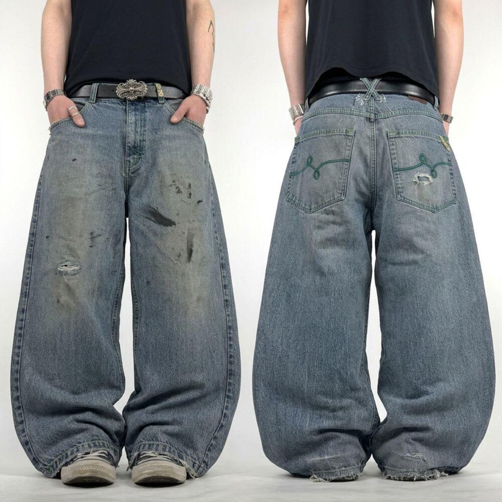 Vintage y2k distressed skater archive baggy wide leg rare grunge jeans